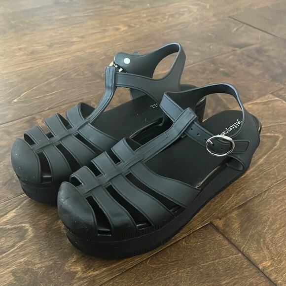 NWOT Jeffrey Campbell Candied Black Rubber Platform Sandals - Picture 1 of 10